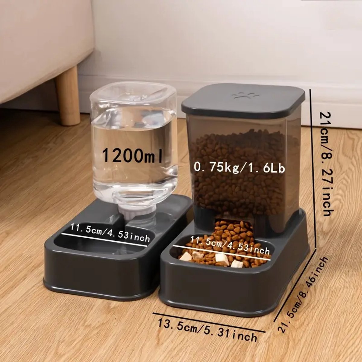 Afbeelding 3 van 2-in-1 Automatische Voeder- en Waterdispenser Set voor Katten en Honden - Duurzaam, Batterijloos Design met Verse Waterfontein en Grote Voedselopslagkom - Perfect voor Binnengebruik