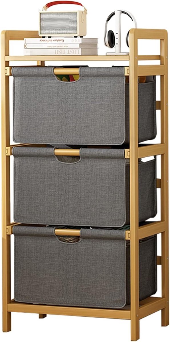 Goedkoopste Laundry collector, rack, 3 compartments, stable laundry basket made of bamboo wood, sorting system, 45 x 32 x 96 cm, large, for bathroom and bedroom, laundry organizer with fabric basket