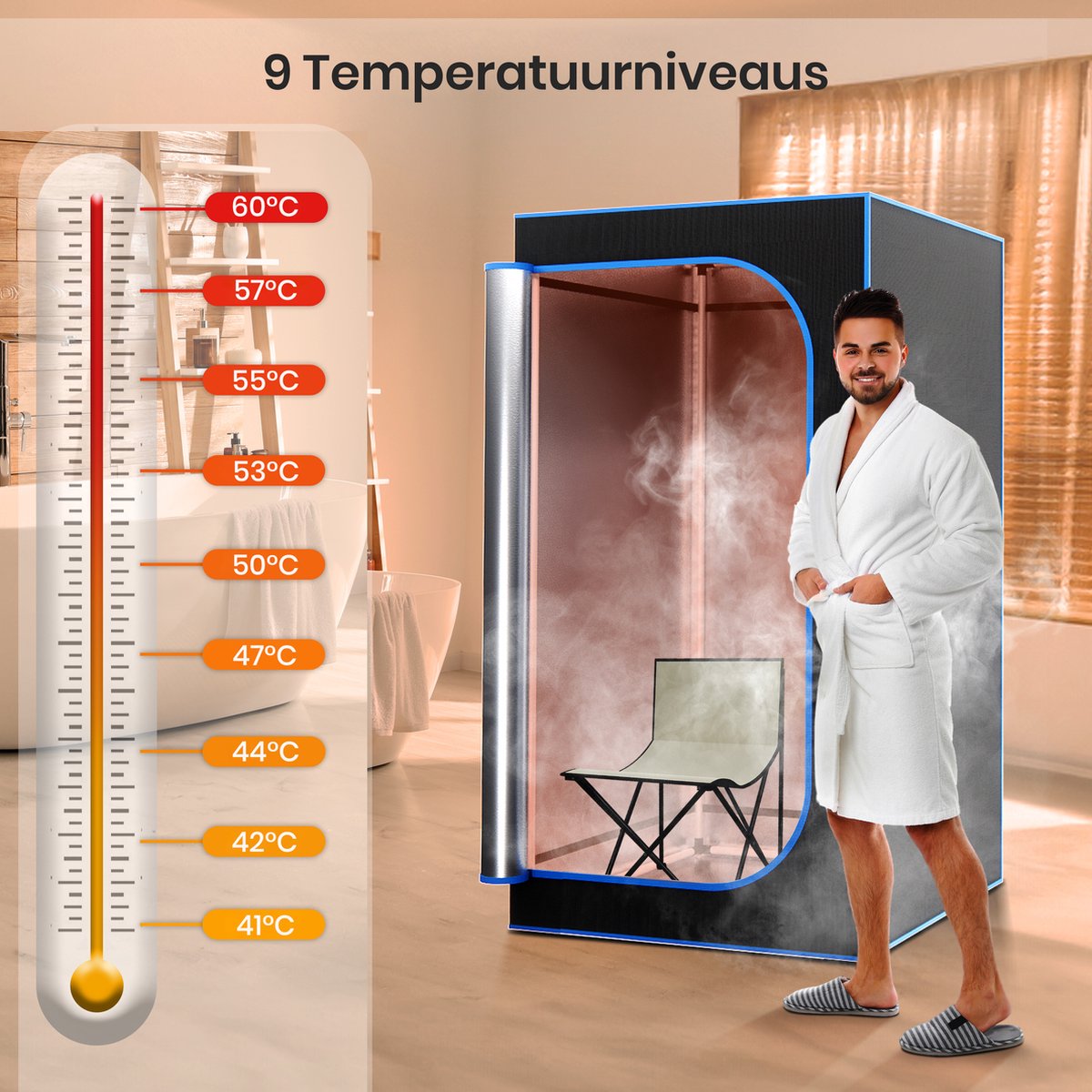 SereneLife sauna - draagbare sauna op ware grootte — Personal Home Spa, met afstandsbediening, opvouwbare stoel, timer thumbnail 2