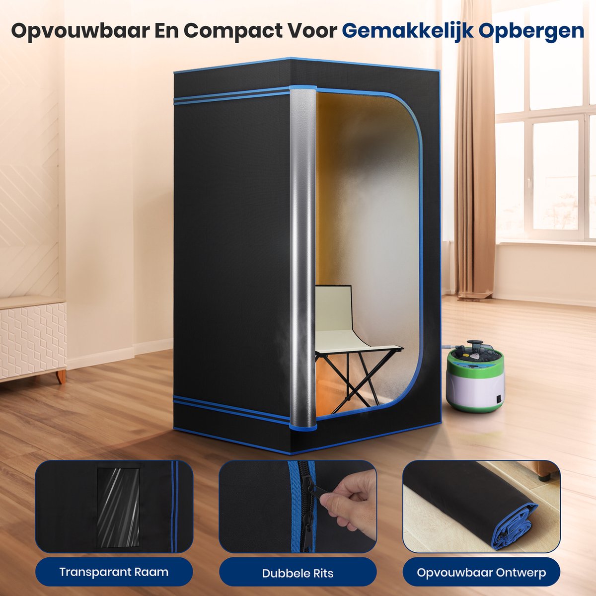 SereneLife sauna - draagbare sauna op ware grootte — Personal Home Spa, met afstandsbediening, opvouwbare stoel, timer thumbnail 4