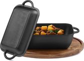 Navaris Dutch oven gietijzeren pan met deksel - 37 x 19,5 x 9,5 cm - Rechthoekige braadpan - Bakvorm voor alle fornuizen - Voorgekruid - Oven pot