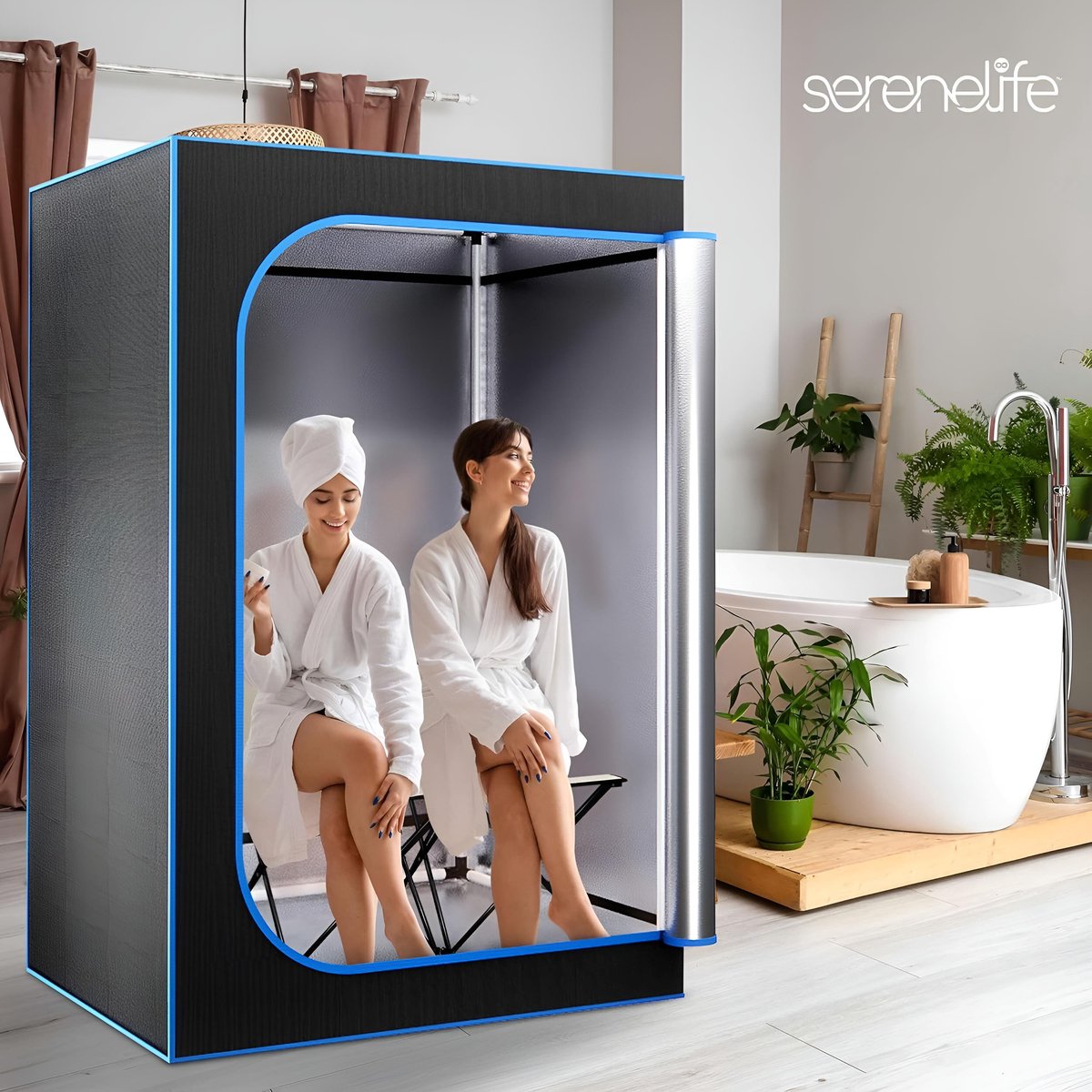 SereneLife, Sauna ,Draagbare sauna voor Thuis, 2-Persoons Stoomsauna Tent met 4L Stomer- 2 Opvouwbare Sauna Stoelen- Afstandsbediening -180 x 120 cm - Zwart thumbnail 4