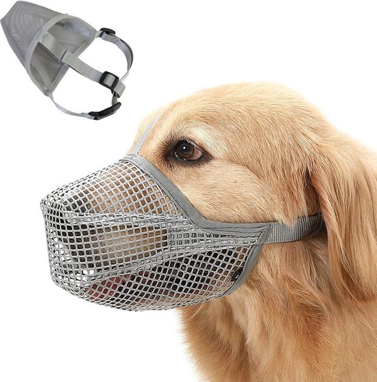 Muilkorf voor honden - Ademende zachte nylon muilkorf beschermer voor honden - Verstelbare muilkorf van mesh - Voor kleine, middelgrote en grote honden - Voorkomt bijten, kauwen en blaffen (S)