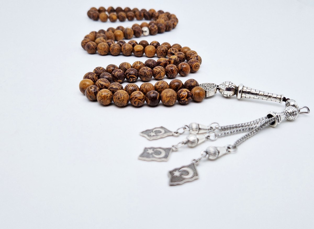 Handgemaakte tesbih "Tasbih" natuursteen "Jaspis van olifantenhuid" - Aantal kralen 99 - Diameter kralen 8MM - met metaal tassel "Turkiye" - Een mooi cadeau-idee