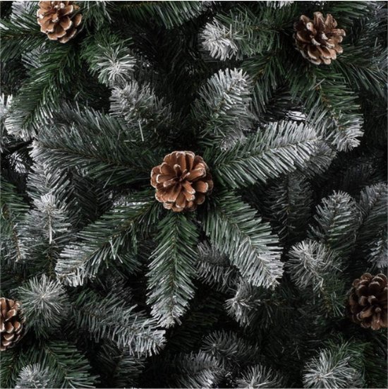 BAKAJI Kerstboom Harmony Marilleva Super Dicht Grenen Groen Besneeuwd Met Dennenappels Basis Kruis Van Ijzer Opvouwbaar Hoge Kwaliteit Takken Sneeuw Bedekte Punten Eenvoudige Montage Haak 1033032542