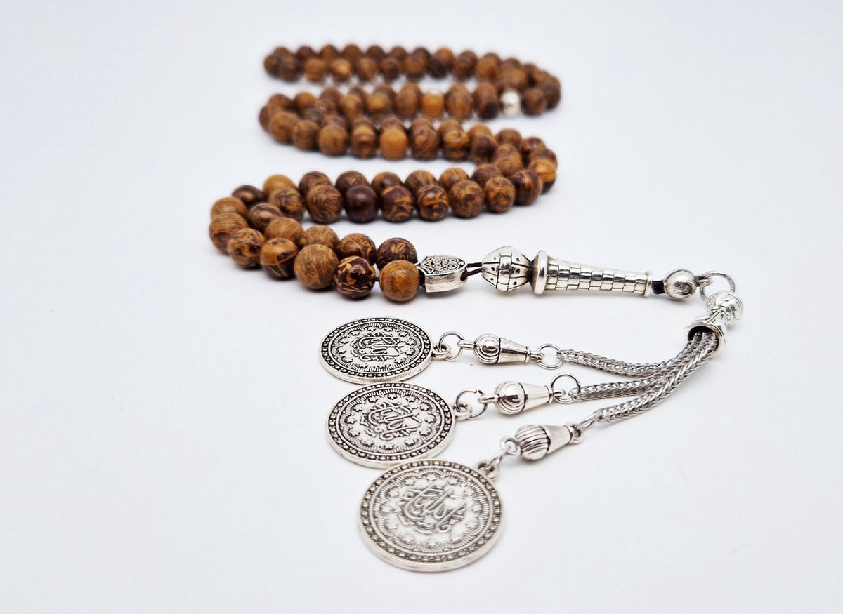 Handgemaakte tesbih "Tasbih" natuursteen "Jaspis van olifantenhuid" - Aantal kralen 99 - Diameter kralen 8MM - met metaal tassel "Masha' allah" - Een mooi cadeau-idee