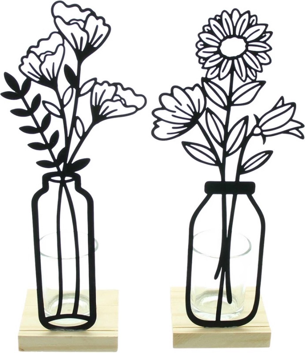 Dream-Living Set van 2 zwarte metalen theelichthouders "Bloemen"