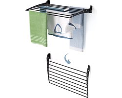 Foxydry Fold 82 cm DOWN - black - wasdroogrek wandmontage clicksysteem - neerwaartse sluiting - 82 x 50 x 10 cm