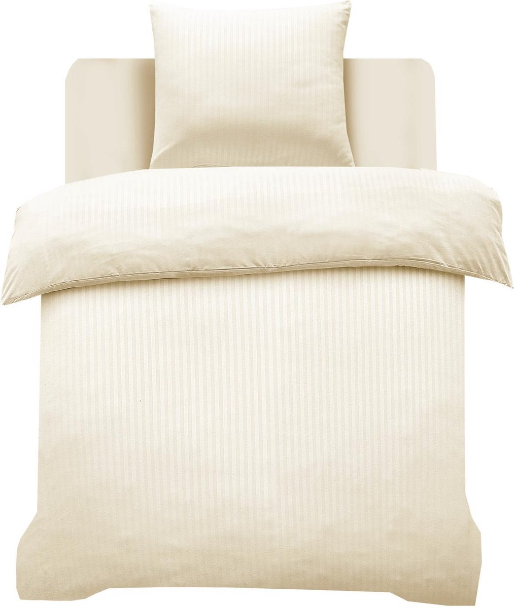 SweetSleeping Dekbedovertrek Stripe - Gestreept - 140 x 200/220cm + 1 kussensloop 60x70cm - Taupe - 100% Micropercal - Strijkvrij - Krimpvrij