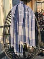 XXL hamamdoek blauw - 2-persoons hamam strandlaken - Picknickkleed - 240 x 220 cm extra groot - Bedsprei hamamdoek - Lichtgewicht strandlaken - Festivalkleed van katoen - 240 x 210 cm extra groot