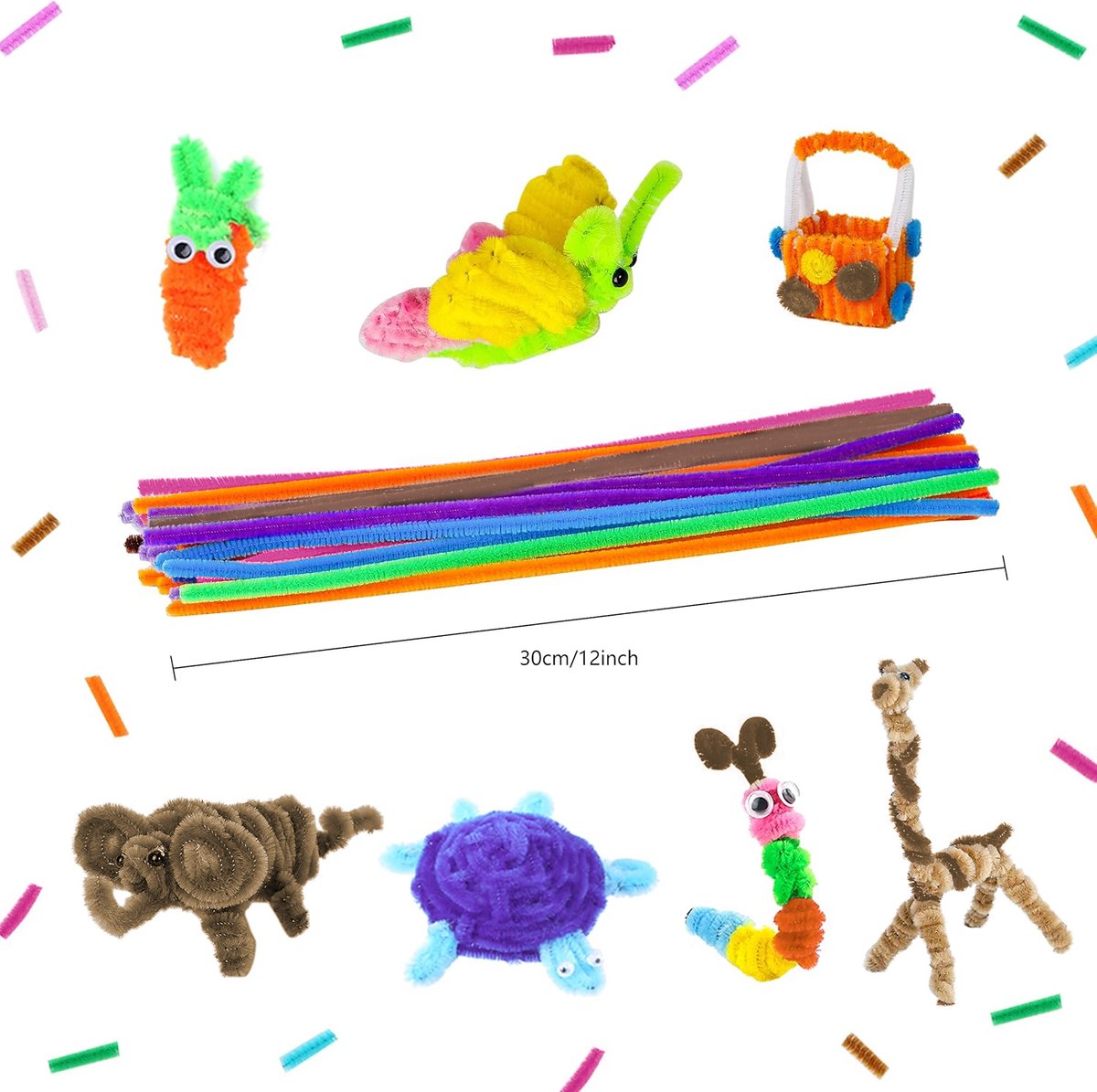 Allerion Gekleurde Pijpenragers – Set van 400 Chenilledraden – 20 Kleuren, 30 cm Lang – Voor Knutselen, DIY, Hobby en Creatieve Projecten – Chenille Draad – Flexibele Pijpenragers voor Kinderen en Volwassenen — afbeelding 3