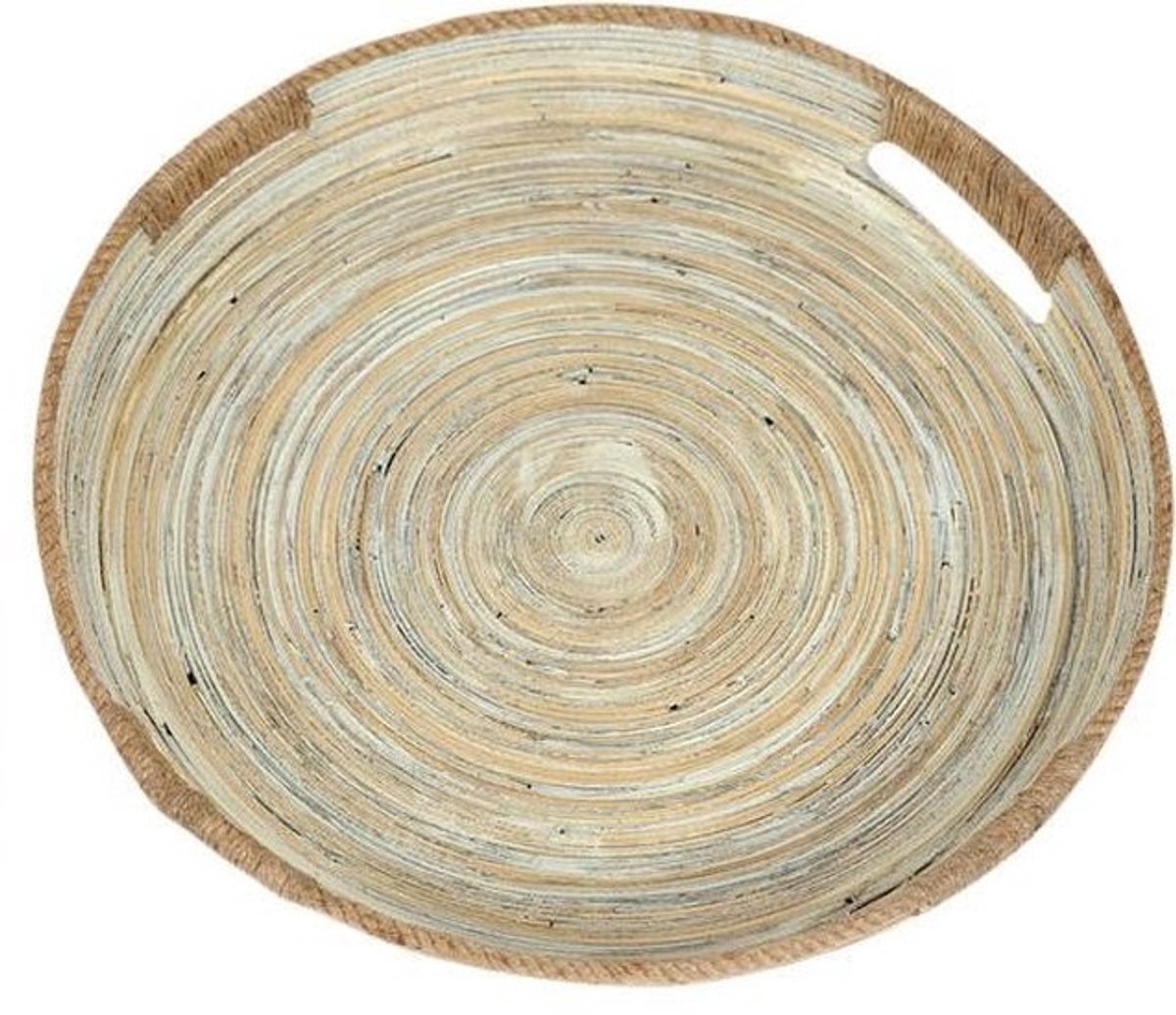 Rasteli Schaal-Ronde Schaal Bamboe-Jute Bruin-Beige-Grijs D 36 cm H 4,5 cm