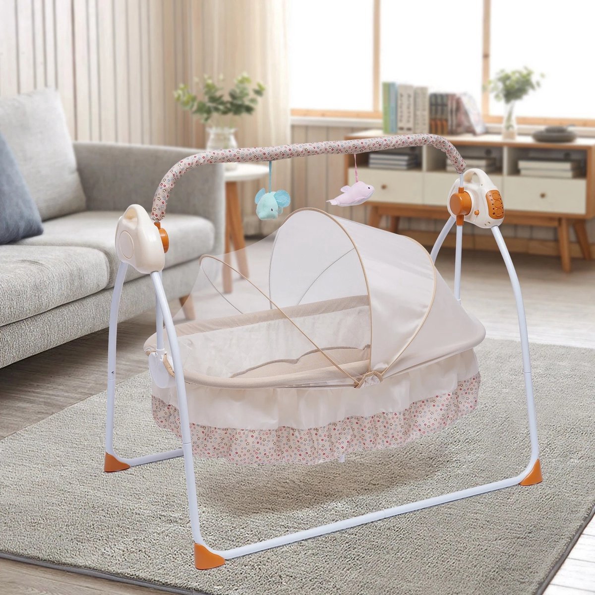 Baby Swing - Elektrische Babyschommel - Automatische Wipstoel Voor Je Baby Schommelstoel Babyswing Uitneembare Wasbare Wipstoelhoes Zwart Oranje
