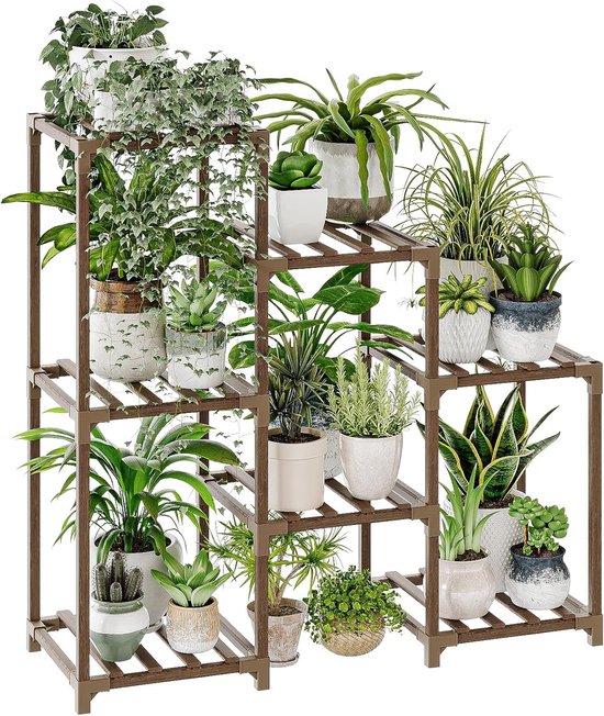 Planten standaard - U type - 2 plateaus - Zwart/Wit - Koolstofstaal