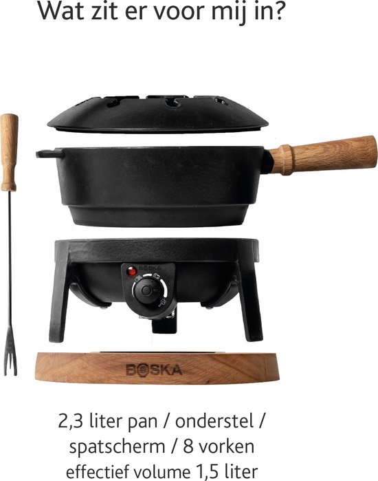 Boska Elektrische Fondueset Pro - Voor elk type fondue - 8 personen - Stijlvol gietijzer - Extra lang snoer