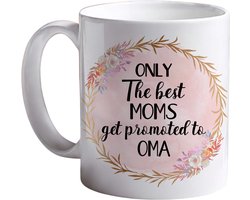 Cadeau Mok - ‘Only the Best Moms Get Promoted to Grandma’ - Cadeau voor Oma - Originele Koffiemok met Bloemen Design