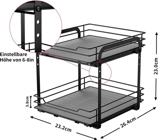 Kruidenrek Keukenorganizer 2-laags uitschuifbare mandorganizer met lade - Uittrekbare opbergruimte onder de gootsteenkastorganizer - Laadvermogen 50 kg/110 lbs - voor aanrecht, huis, keuken en badka