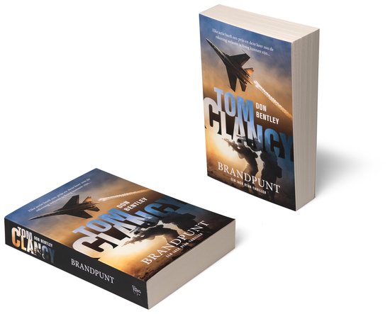 Twee exemplaren van het boek "Brandpunt" met de cover waarop een straaljager en soldaten te zien zijn, op een witte achtergrond.