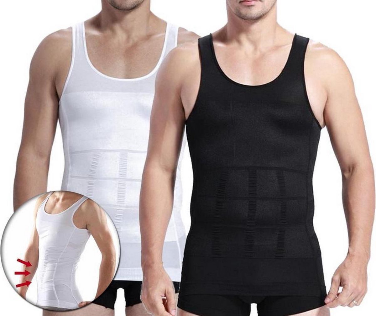 Corrigerend Herenhemd - Zwart - Maat L - Body Buik Shapewear Shirt - Figuurcorrigerend Correctie Ondershirt - Slim Waist Shaper - Mouwloos Onderhemd - LOUZIR