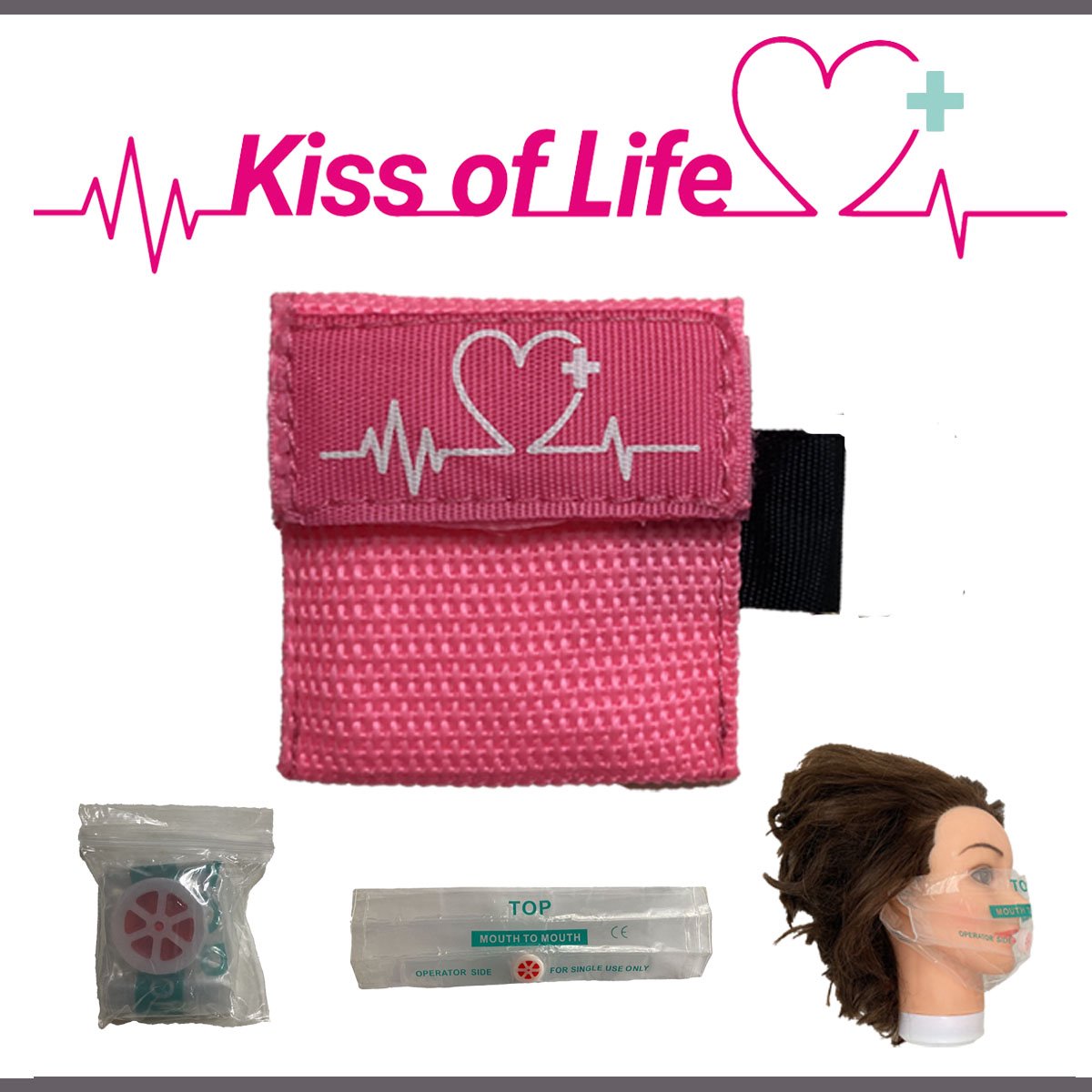 Reanimatiemasker | Kiss of Life | Reanimeren | Beademingshulpmiddel | Sleutelhanger zonder ring | Roze