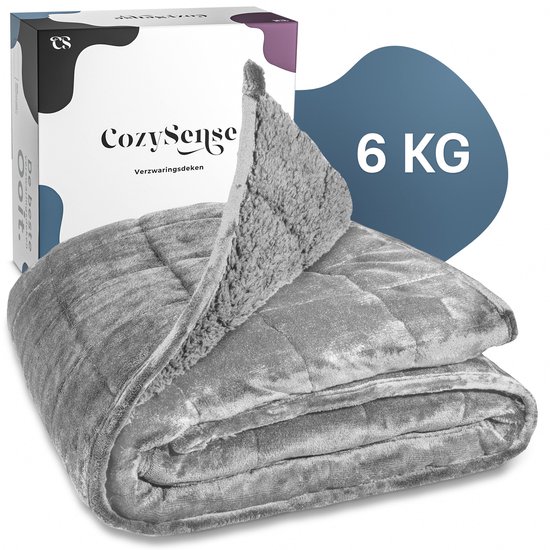 CozySense® Verzwaringsdeken 6 kg - Weighted Blanket - Zwaartedeken - GLASS-Flow® Drukverdeling - 135x200 - Flanelfluweel & Sherpa - Hypoallergeen - Grijs