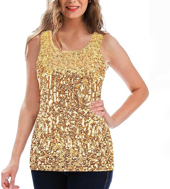 Chemise à Glitter Goud pour femme - Paillettes - Shine - Chemise - Fête - Paillettes - Haut