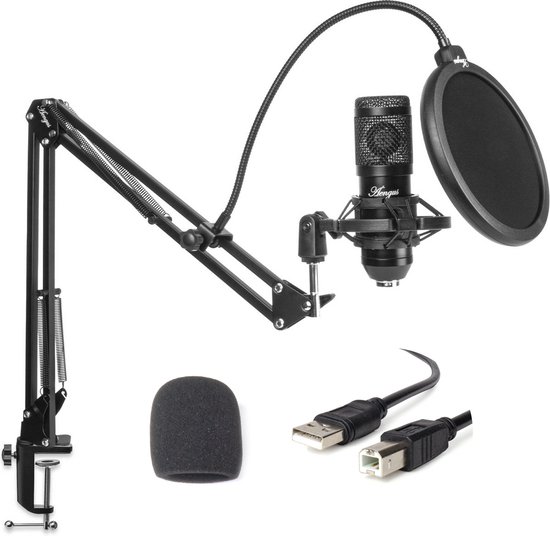 USB studiomicrofoon bundel – condensator – statief – popfilter