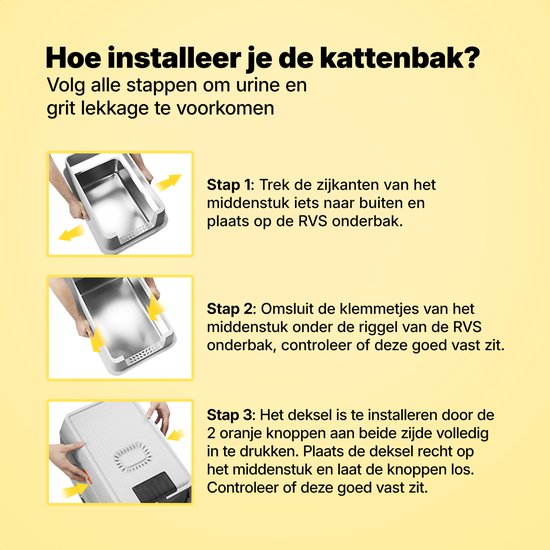 Jake and Jacky RVS Kattenbak - Kattentoilet Roestvrijstaal - Incl. Kattenbakschep met Houder en Gritopvang Opstapje - 2 in 1 Open Kattenbak met Afneembare Deksel - 60x40x38cm - Grijs