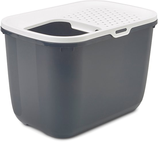 Savic Kattentoilet Hop In 38.5 x 58 x 39 x 5 cm - Kattenbak - Antraciet & Wit