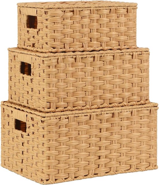 Relaxdays opbergmand 5 stuks, met deksel, van bamboe