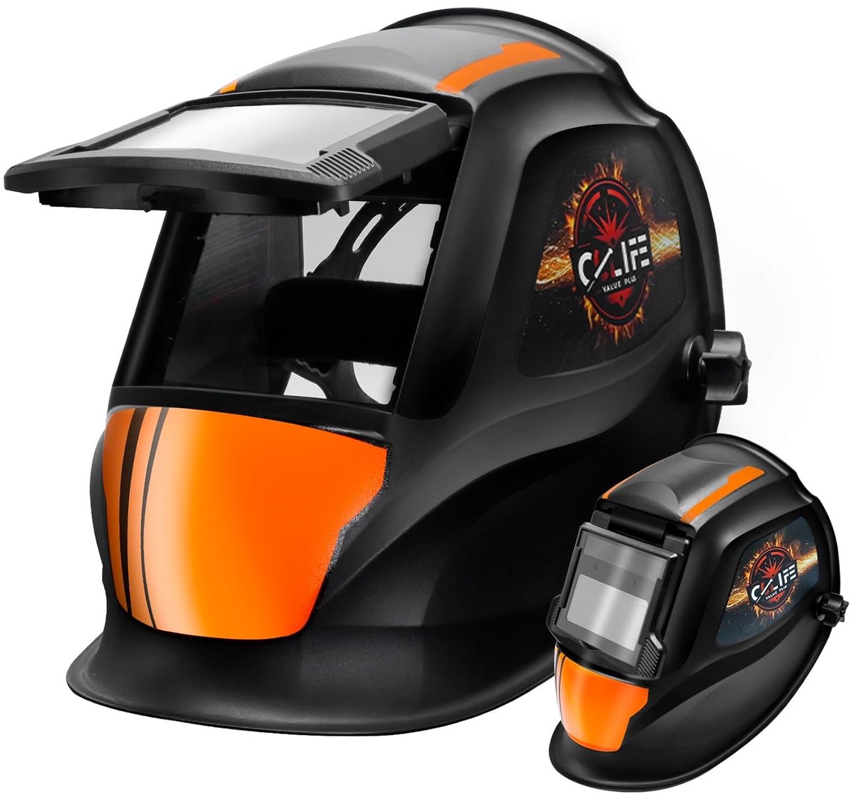 CCLIFE lashelm - flip-up true colour lashelm automatisch 92 × 42 mm op zonne-energie verstelbaar clamshell lasmasker 2 sensoren groot gezichtsveld optische klasse 1/1/2/2 UV/IR-bescherming las helm DIN16