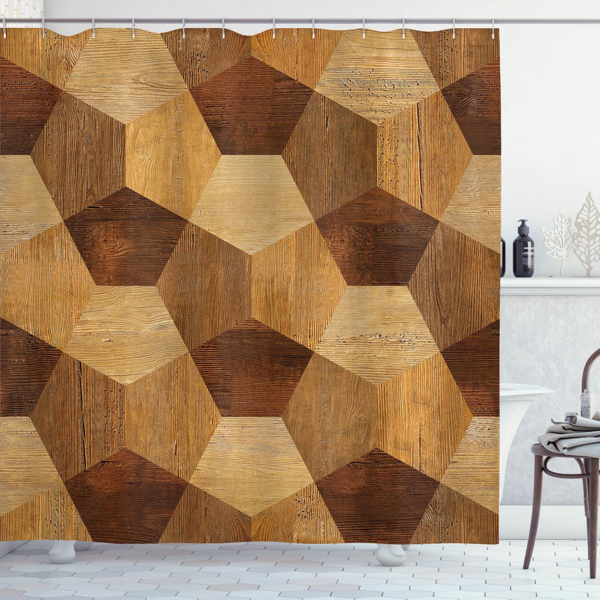 New Bed, Retro Houten Rustieke Patroon, Douchegordijn Badkamer Decor Set met Haakjes, 175 cm B 180 cm L