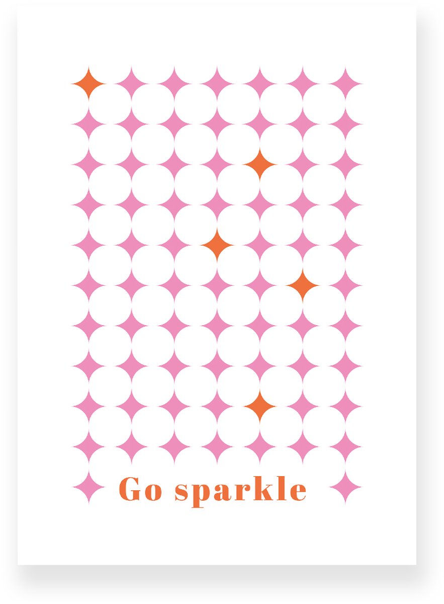 Yisual Poster 50x70 cm - Go sparkle - Ruitpatroon - Roze - Oranje - Grafisch - Retro - Muurdecoratie - Wanddecoratie