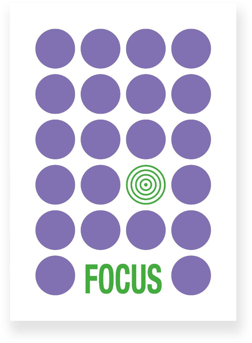 Yisual Poster 50x70 cm - Focus - Stippen - Paars - Groen - Grafisch - Retro - Muurdecoratie - Wanddecoratie