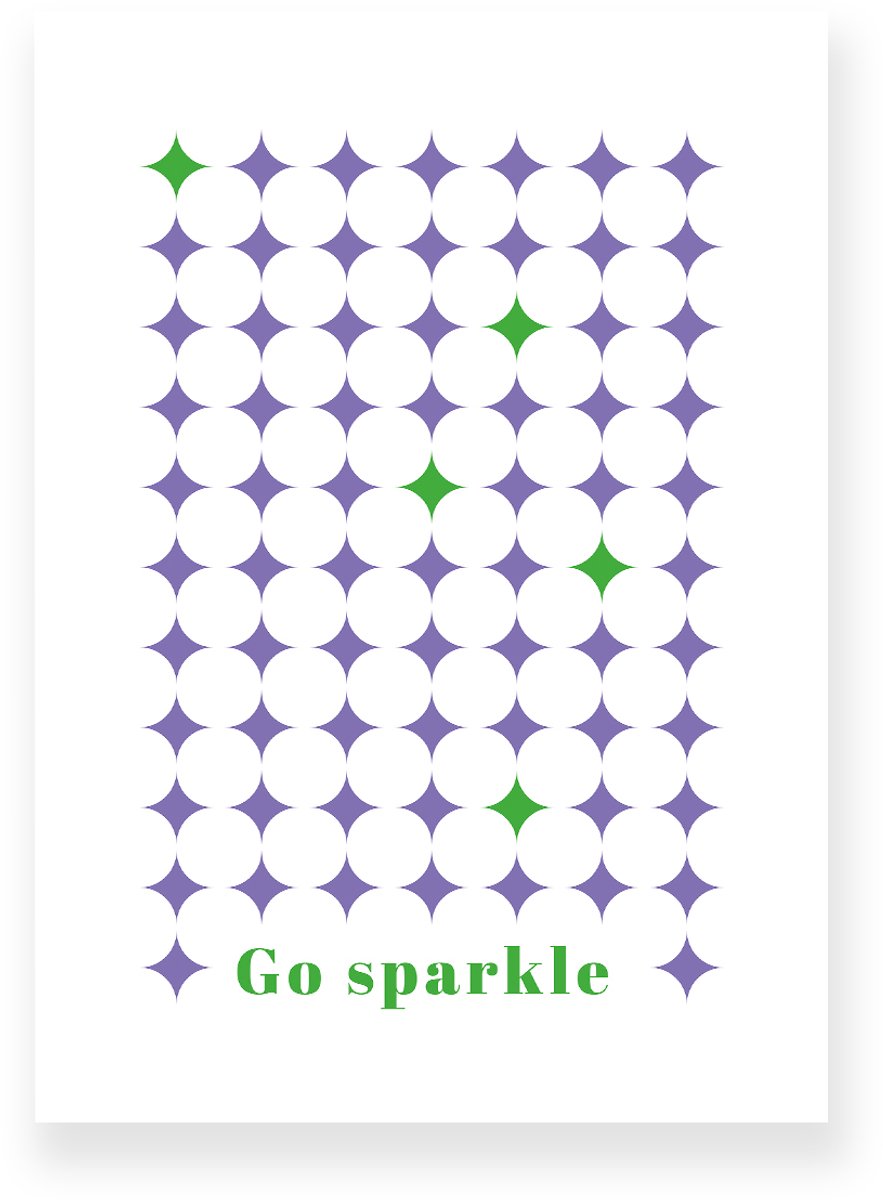 Yisual Poster 50x70 cm - Go sparkle - Ruitpatroon - Paars - Groen - Grafisch - Retro - Muurdecoratie - Wanddecoratie