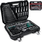 Coffret de douilles CCLIFE 218 pièces Cr- V Coffret à outils à cliquet 72 dents 1/2“ 1/4” 3/8” Insert de douille hexagonale Torx, fente, Phillips, Pozidrive Jeu d'embouts de douilles