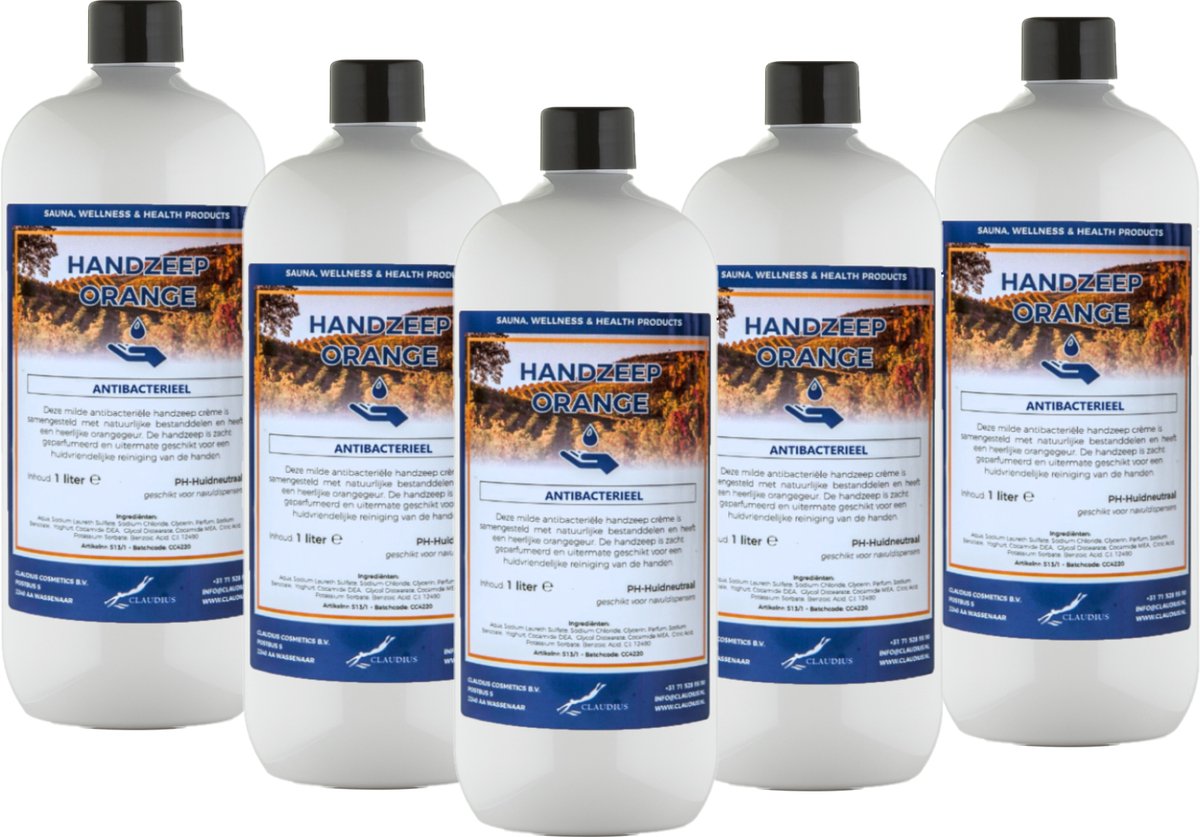 Handzeep Orange 1 liter - set van 5 stuks - Voordeelverpakking