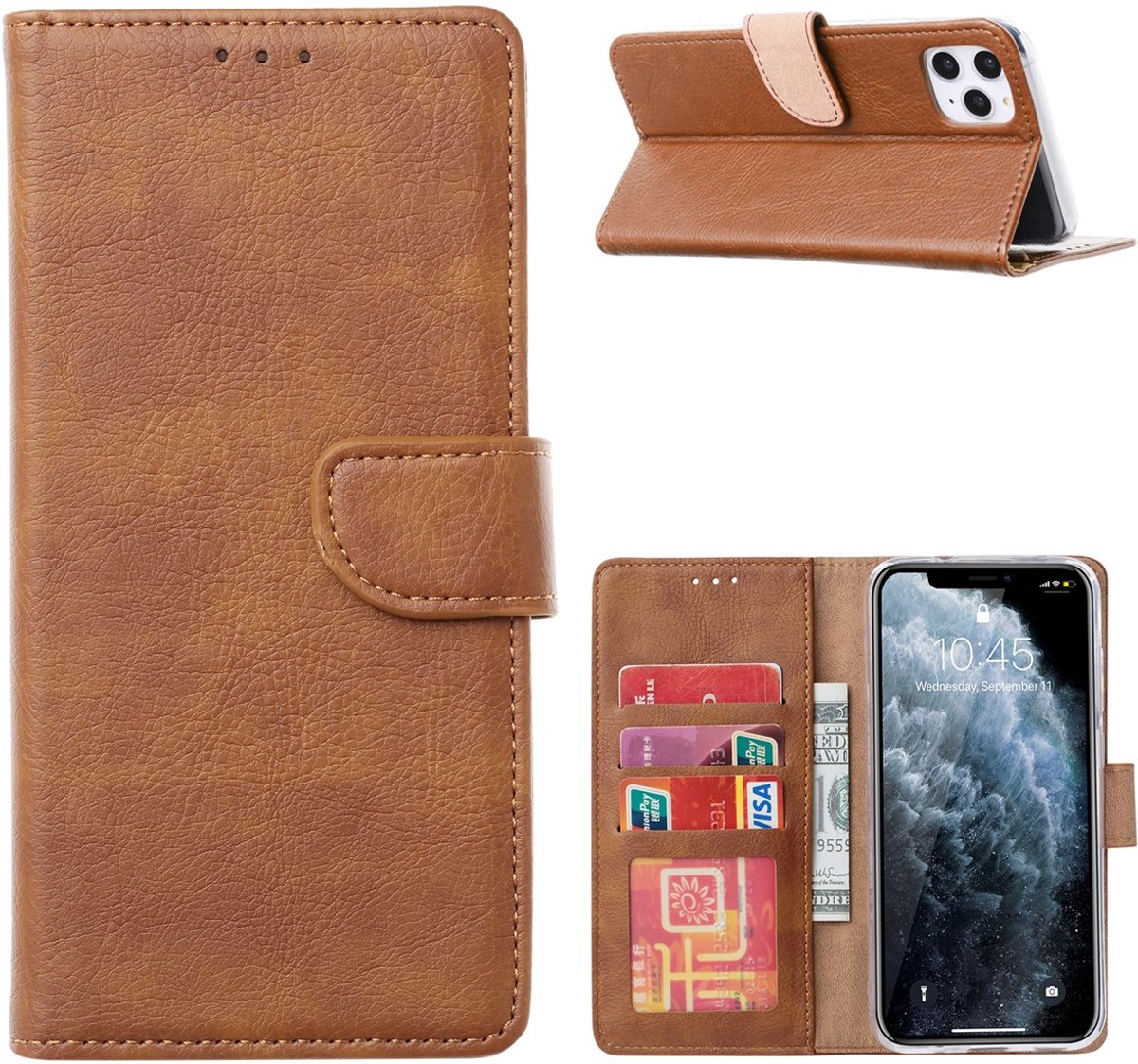 Portemonnee Book Case Hoesje Geschikt voor: Apple iPhone 16 Plus - Lichtbruin