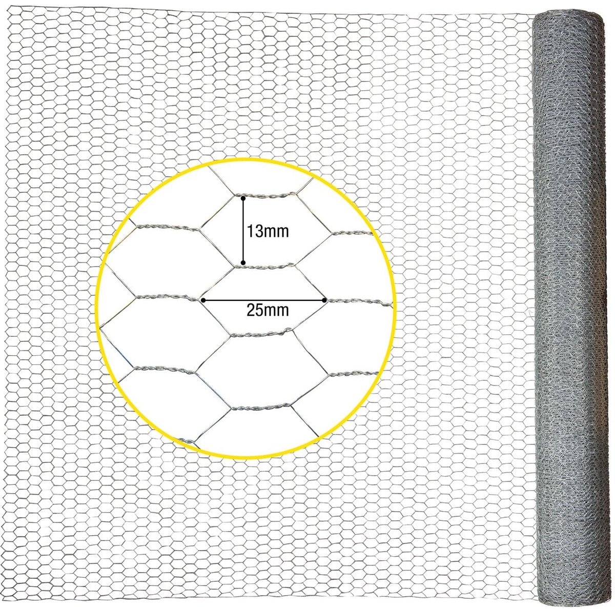 Horizont - Kippengaas - 25m x 1m - Verzinkt staal - Maaswijdte 13x25 mm - Grijs