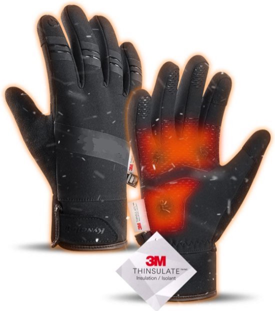 ROTTO Gants D'Hiver Hommes Femmes - Imperméables 100%, Isolés 3M Thinsulate, Touchscreen - Pour Cyclisme, Ski, Randonnée (Noir) - 3