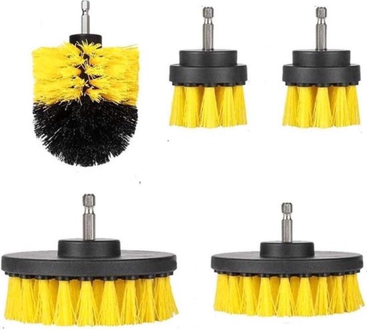 Boorborstels, borstelopzetstuk, set van 5 borstels voor elektrische boor, geweldig voor zwembadtegels, badkamer, toilet, keramiek, marmer, auto, autotechniek, geel