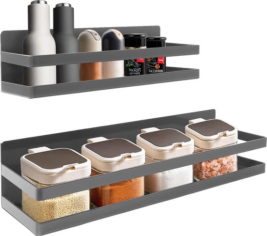 2 magnetische fruitmanden, hangend en kruidenrek, magnetisch, keukenorganizer, keukenrek zonder boren, fruitmand, etagère, fruit- en U- vorm, groenteopslag, magnetisch rek, koelkast, zwart