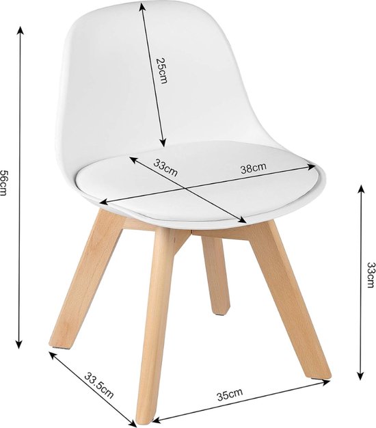 Set van 2 Elegante Kinderstoelen - Kinderzetel/Stoel voor Peuter, Kleuter en Schoolkind - Zithoogte 29 cm - Wit, 56 x 35 x 33,5 cm van Merkloos — afbeelding 4