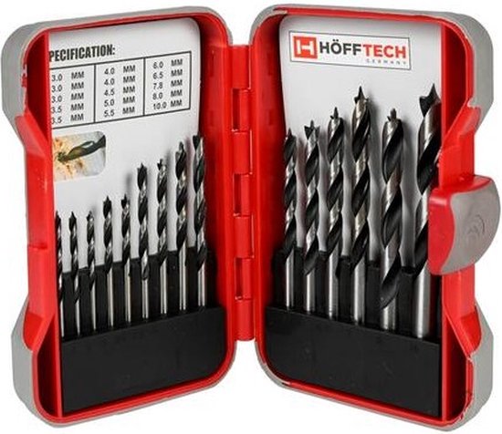 Jeu de forets Höfftech - jeu de forets à bois - foret à bois 3 à 10 mm - 15 pièces