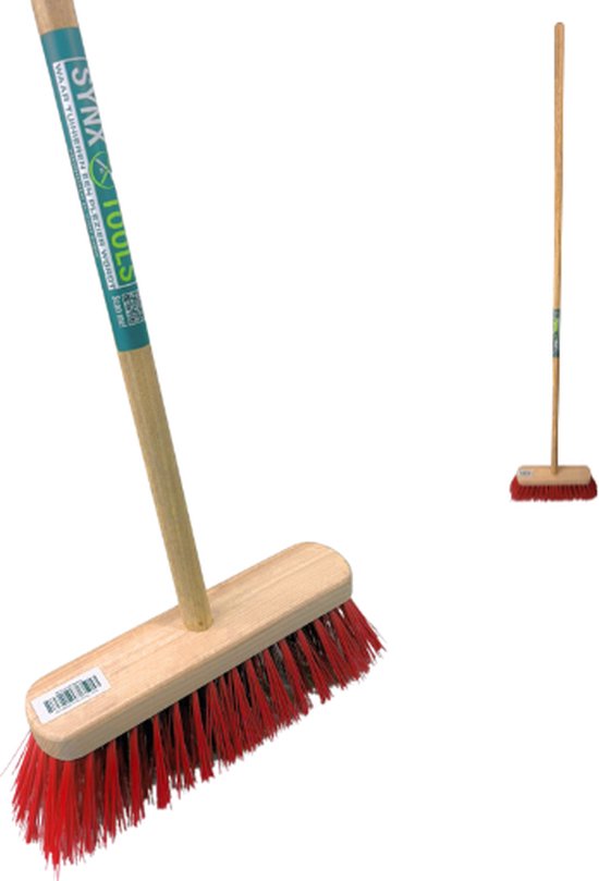 Synx Tools Harde Bezem Rood- Tuinbezem -Nylon - 30 cm - Straatbezem - Bezems - Besem Veger - Buiten Bezem met steel 150 cm - Schoonmaakartikelen - Schrobborstels