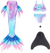 Joya Kids® Zeemeerminstaart met bikini met MONOVIN verkleed set Blauw en Paars | Staart met bijpassende bikini | Mermaid Staart | Prinsessen jurk | Zeemeermin Verkleedkleding meisje | Maat 130 | Incl MONOVIN