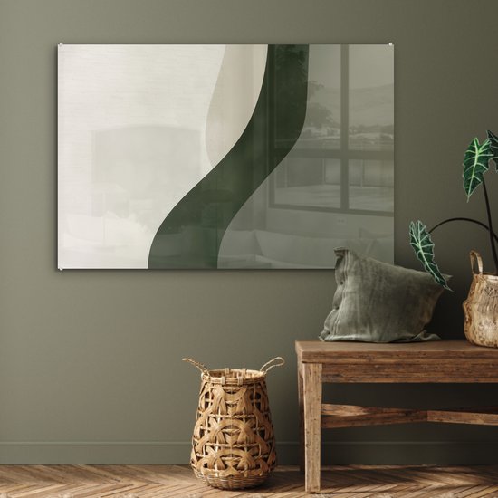 MuchoWow® Tableau sur verre 90x60 cm - Tableau sur verre acrylique - Japandi - Vert - Abstrait - Moderne - Photo sur verre - Décoration murale salon - Décoration murale chambre - Peintures