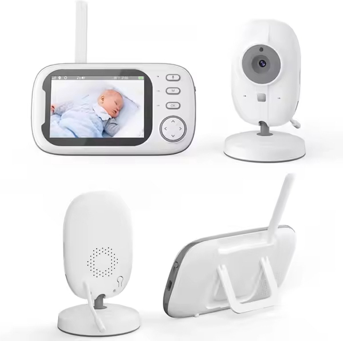 Afbeelding 2 van Babyfoon met Camera & Monitor - 360° Rotatie, Nightvision, 2-Way Talk, Temperatuurmeter & 8 Slaapliedjes - Veiligheid en Comfort voor Jouw Baby!