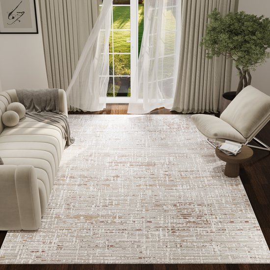 Tapis Trend TAPISO à poils courts - Tapis moderne de haute qualité - Tapis de salon Elegant en beige crème avec motifs marron et Grijs - Figurines floues - Tapis facile d'entretien - OEKO-TEX 160x230
