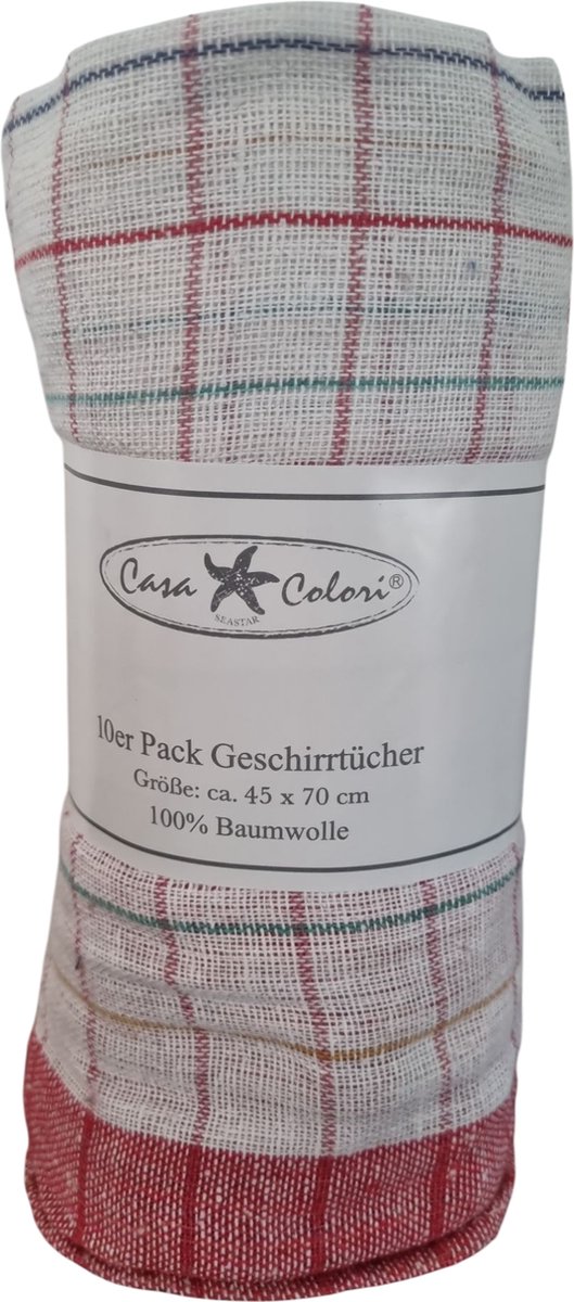 Theedoeken - keukendoek set - 45x70cm 10 stuks - rood - geblokt - wasbaar 60°
